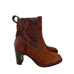 See by Chloé Women’s 38 / 7.5 Brown Suede Snakeskin Ankle Boots Block Heel